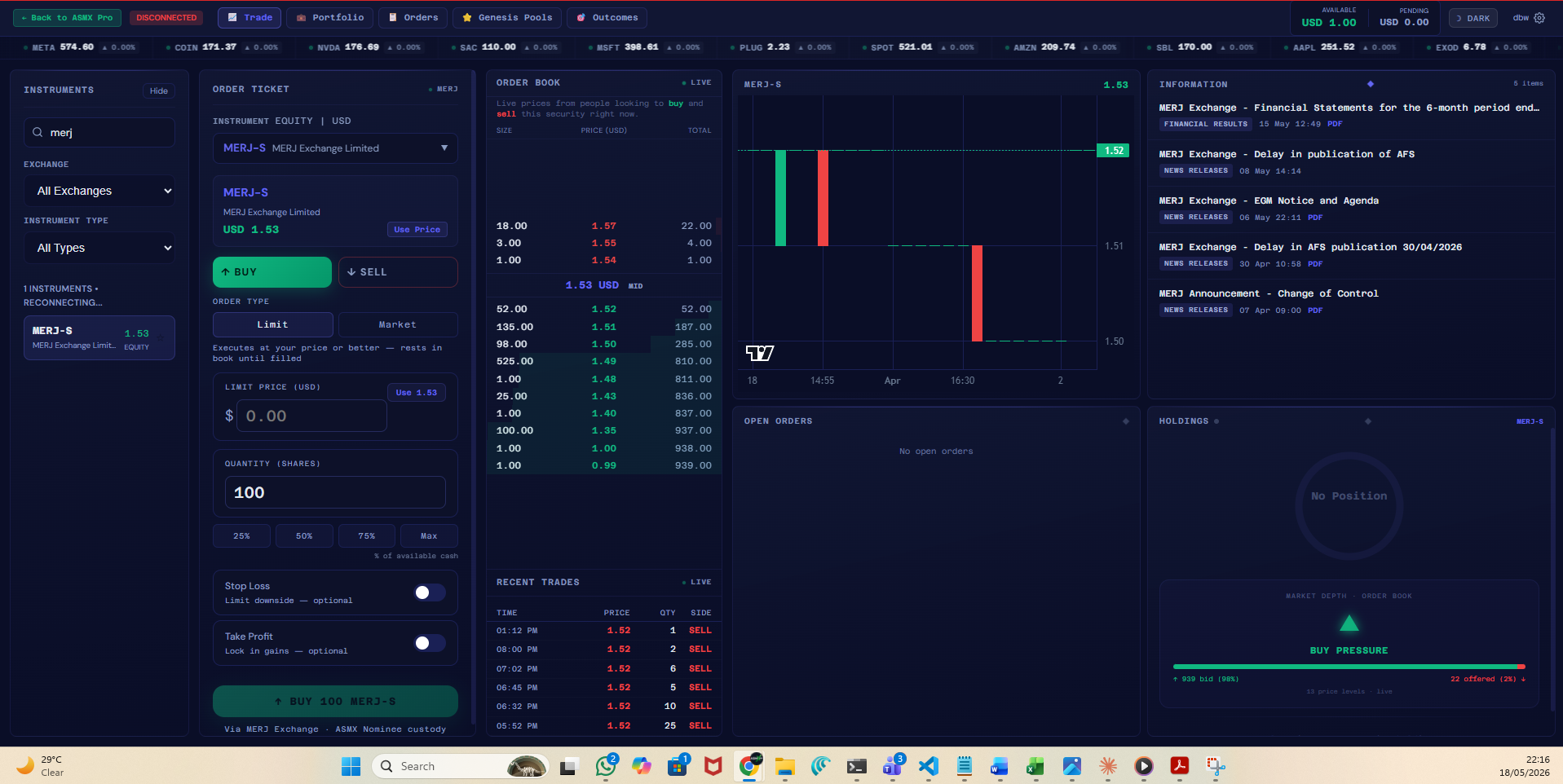 ASMX Pro primary market trading platform interface